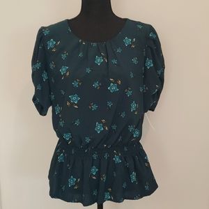 Lily White, Short Sleeve Blouse, Color Green/Teal Blouse, Size: Large